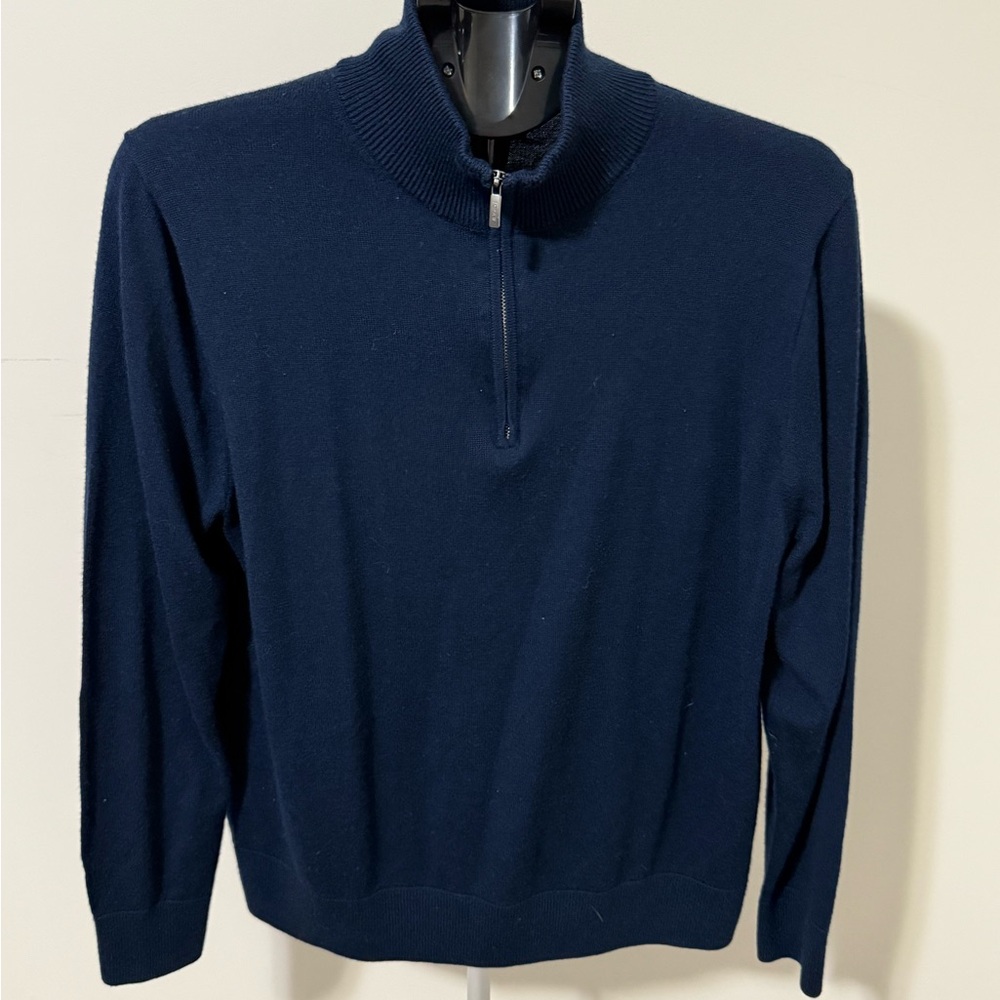 J Crew 1/4 Zip Pullover Sweater Mens Large Gray Merino Wool Blend Mock Neck